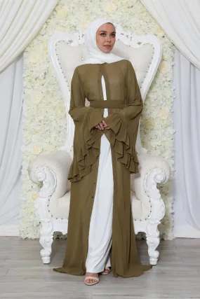 Premium Chiffon Bell Sleeve Cardigan- Olive Green
