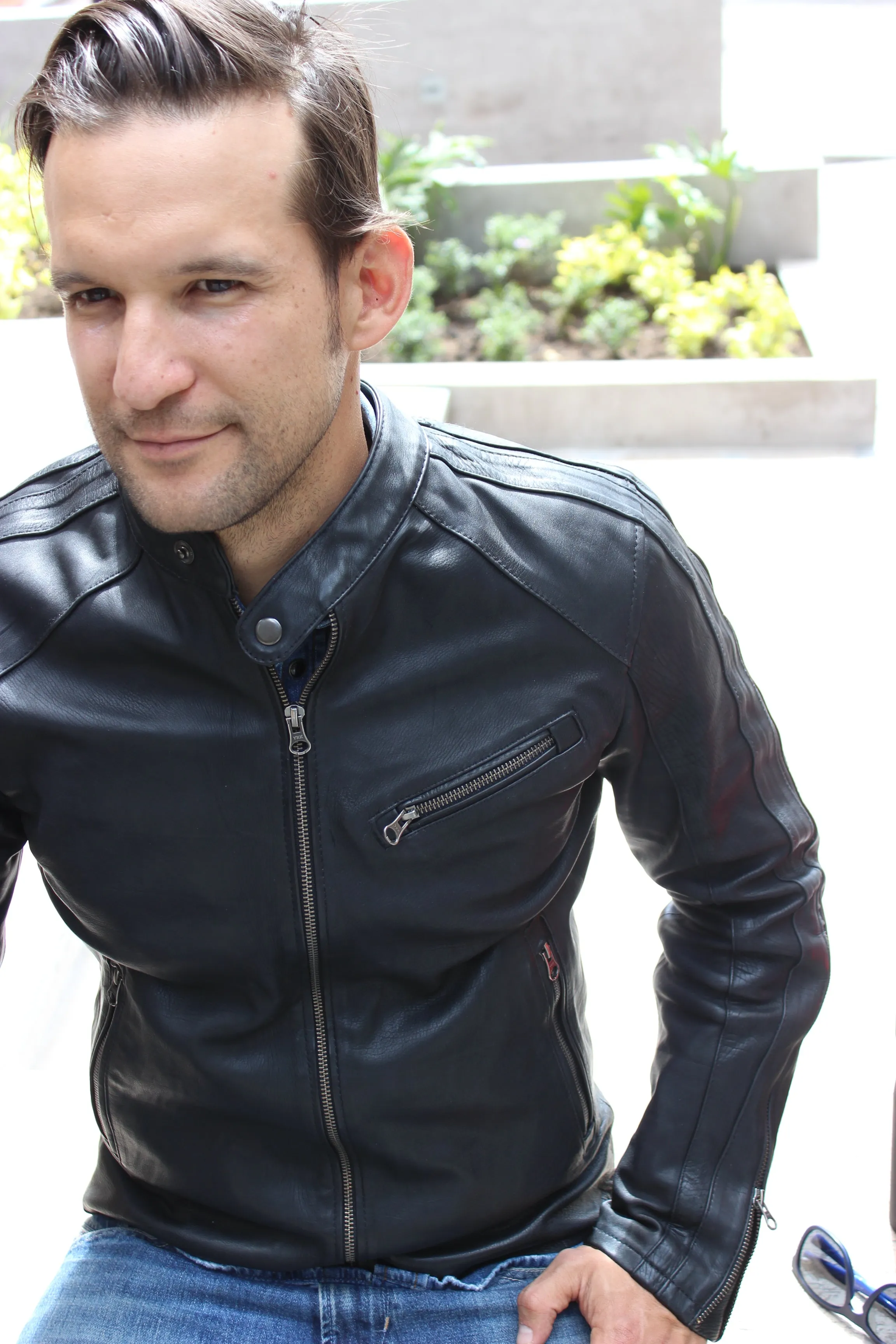 R80 Leather Jacket Black & Black Stripes