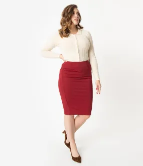 Red High Waist Wiggle Skirt