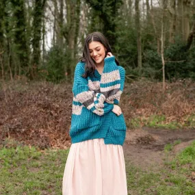 RESALE | Allie Chunky Stripe Cardigan - Teal