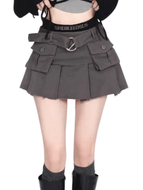 Retro Patchwork Mini Skirts - Sexy Pleated All Match Design for Women Safari Style Personality - Hot Girls Summer Denim Streetwear Faldas