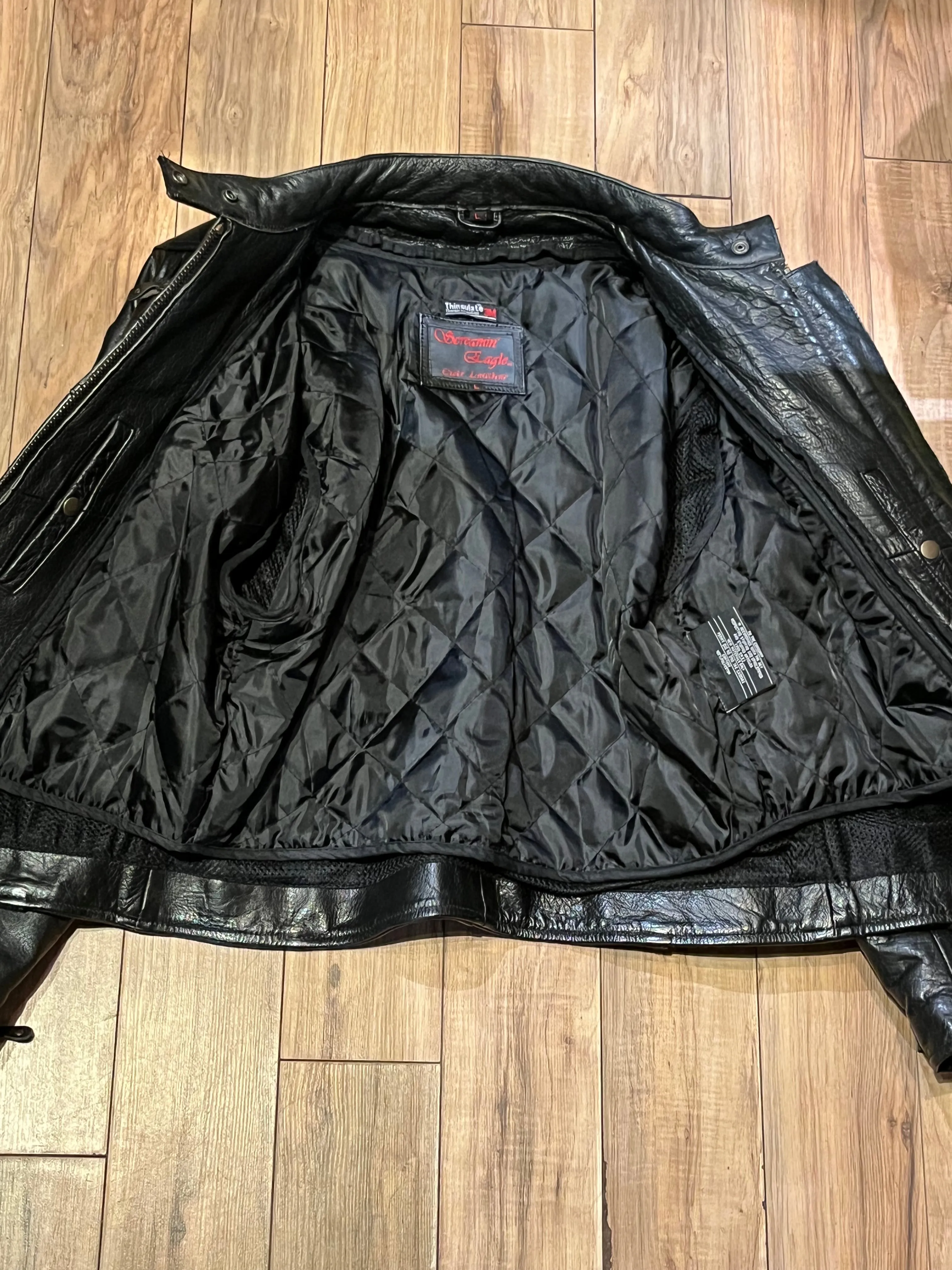 Screamin’ Eagle Black Leather Moto Jacket, Size Large