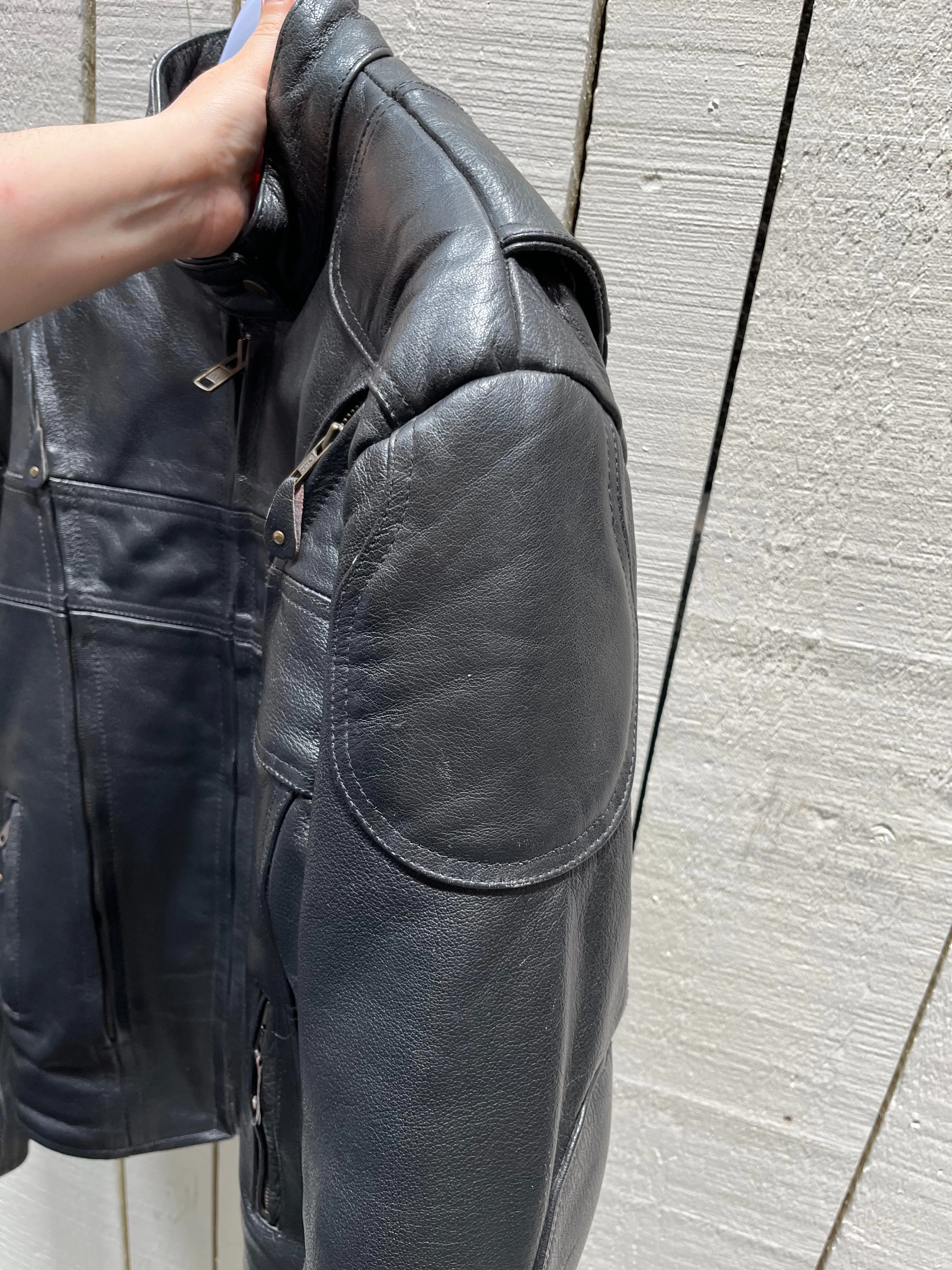 Screamin’ Eagle Black Leather Moto Jacket, Size Large