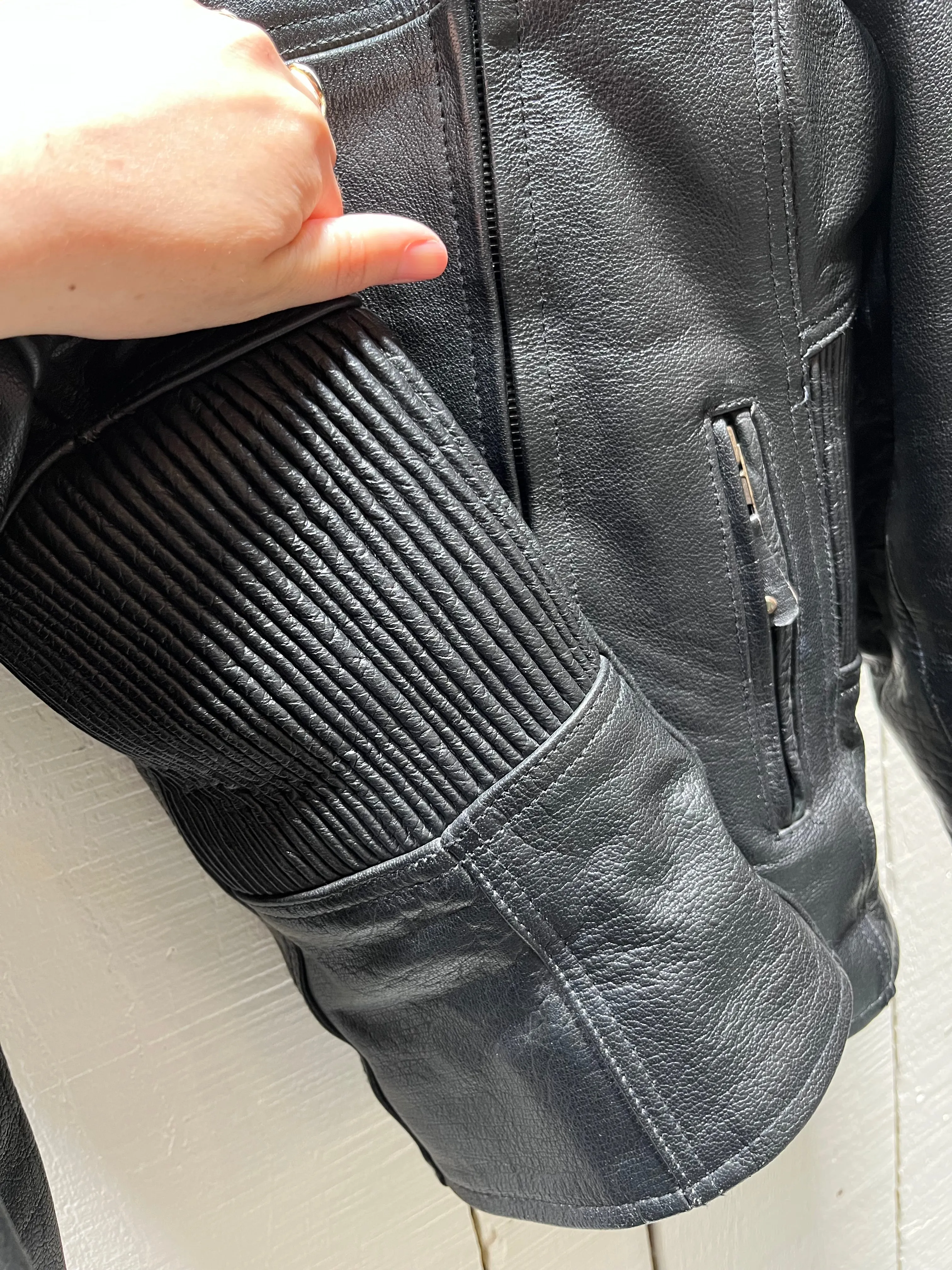 Screamin’ Eagle Black Leather Moto Jacket, Size Large