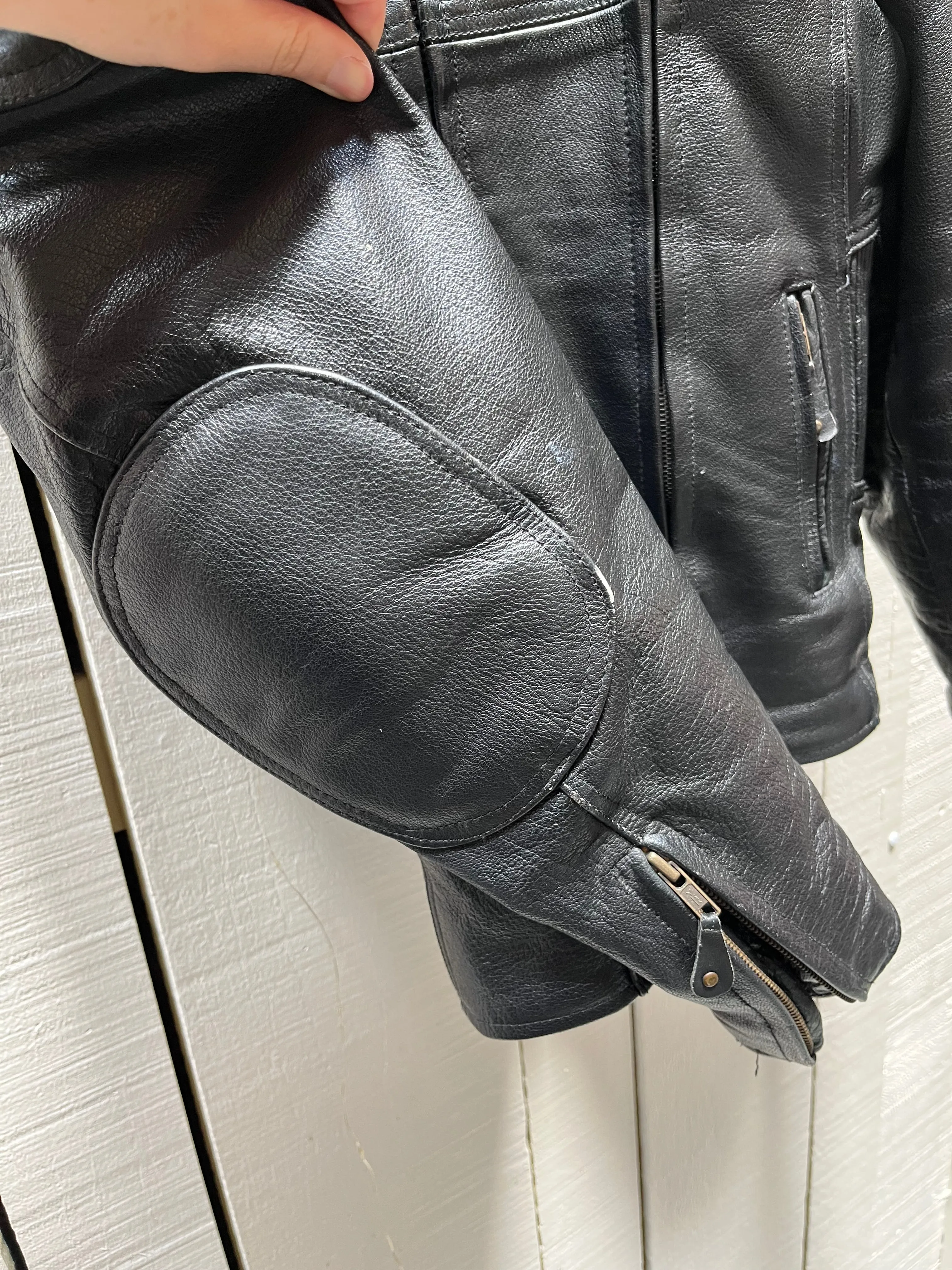 Screamin’ Eagle Black Leather Moto Jacket, Size Large