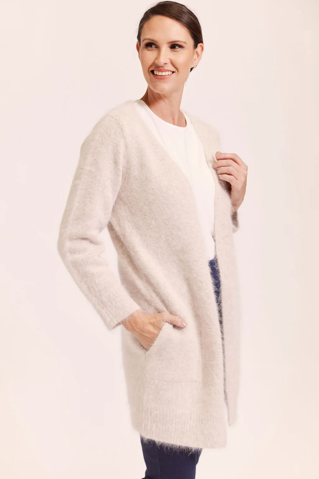 See Saw - Angora Blend L/L Cardi Oatmeal | SW1044