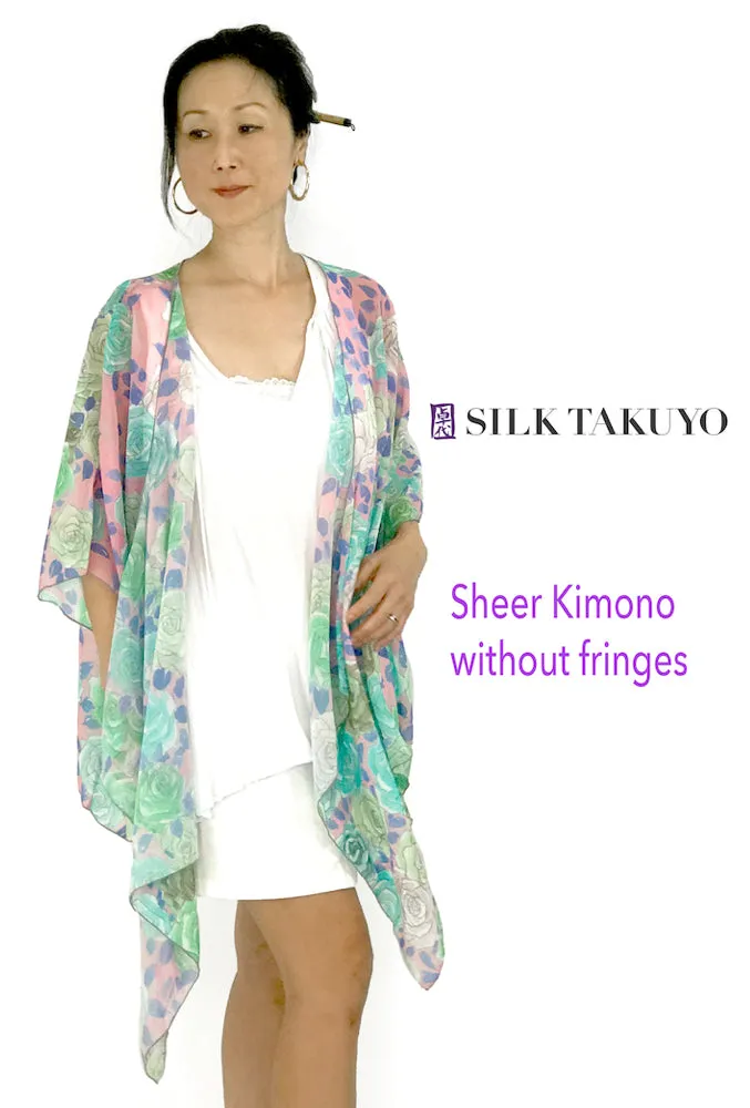 Sheer Kimono Jacket, Pink Peony