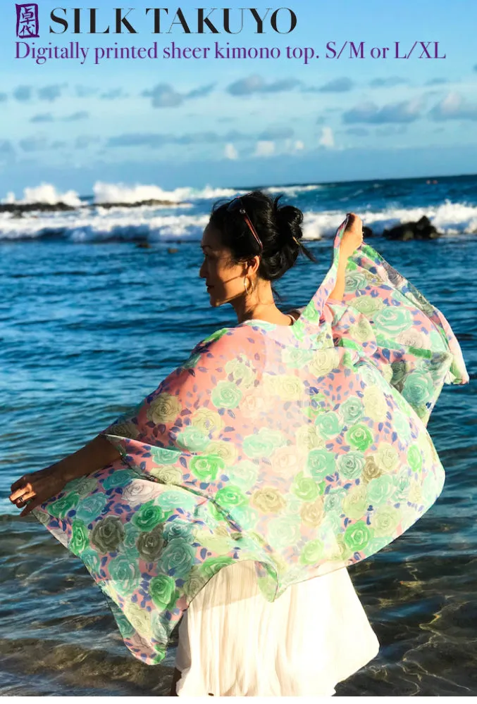 Sheer Kimono Jacket, Pink Peony
