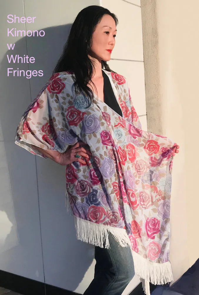 Sheer Kimono Jacket, Pink Peony