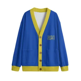 Sixty Eight 93 Logo Gold & Blue Unisex V-Neck Knitted Fleece Cardigan