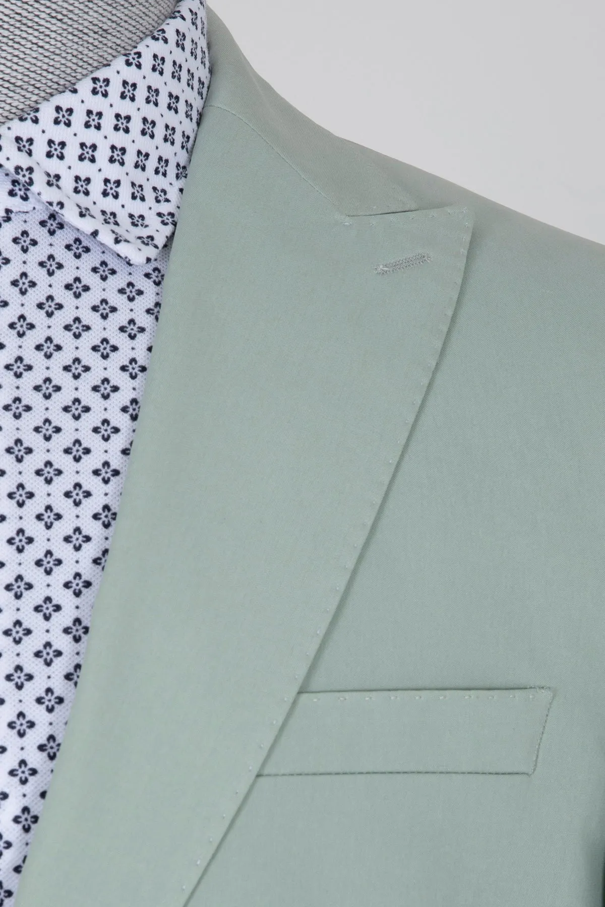 Slim Fit Peak Lapel Plain Cotton Pistachio Green Casual Blazer