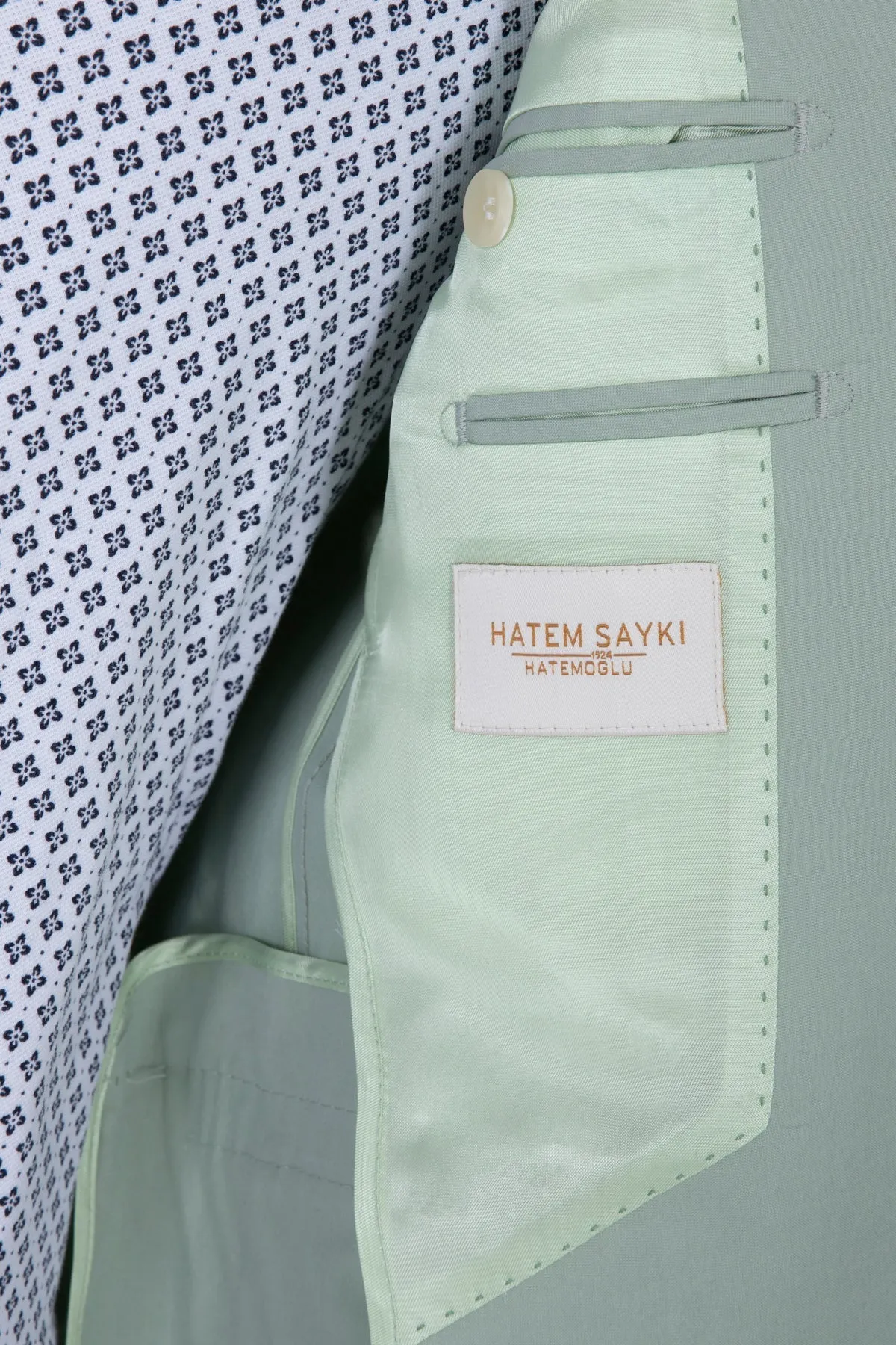 Slim Fit Peak Lapel Plain Cotton Pistachio Green Casual Blazer