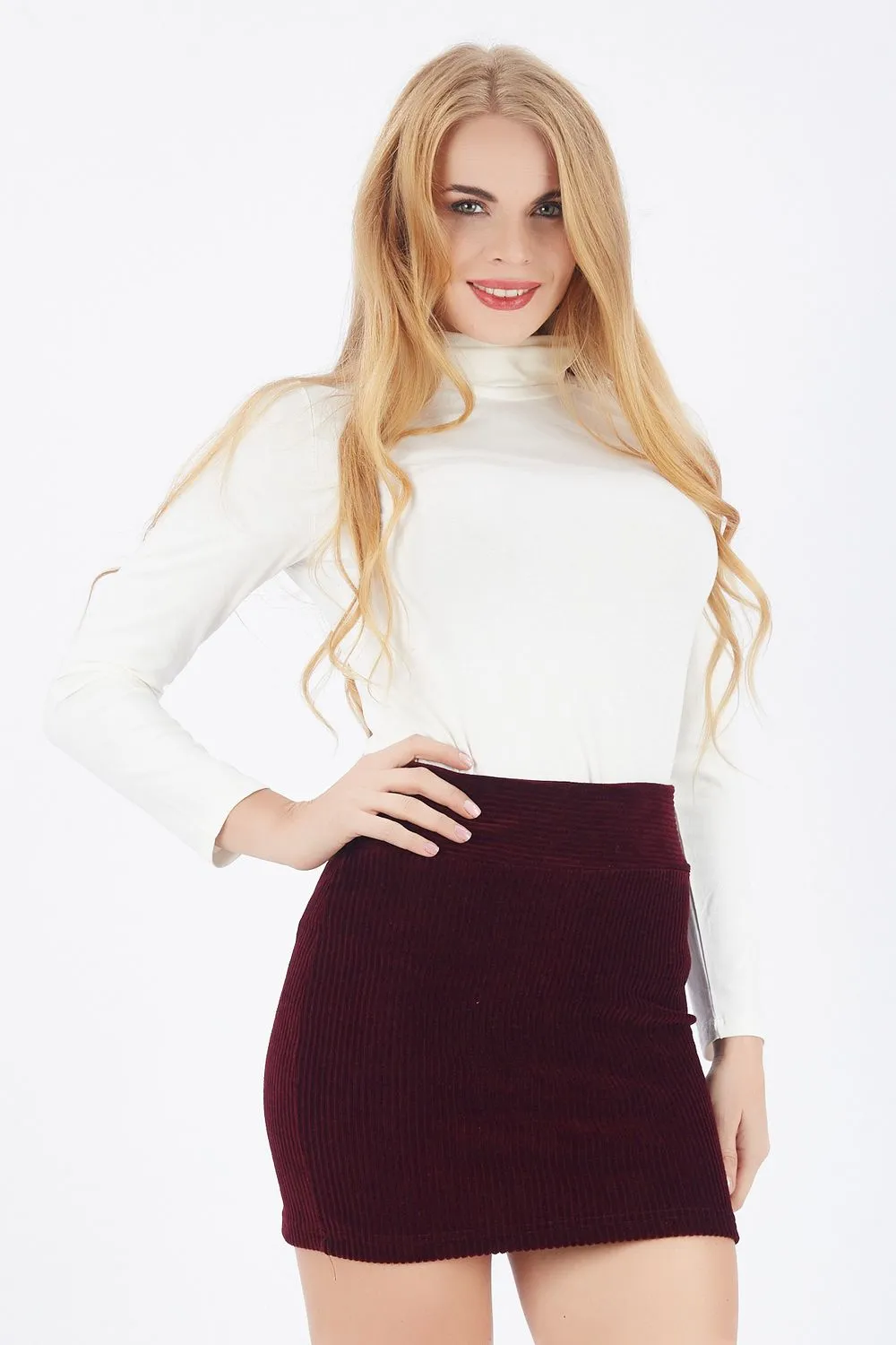 SNS Burgundy Velvet Pencil Mini Skirt - Colmenar Viejo