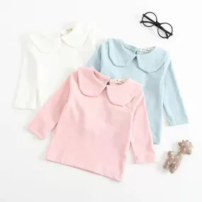 Solid Color Long Sleeves Shirt Turndown Collar Baby Girls Undershirt