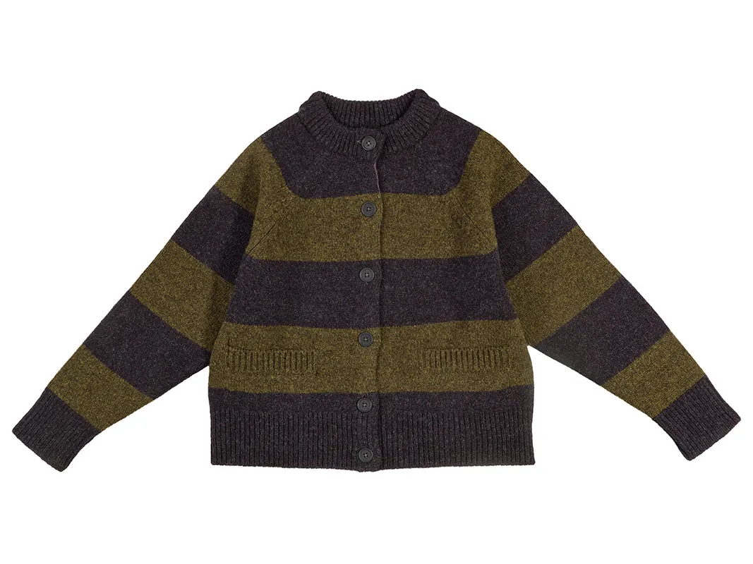 Stripe Cardigan Charcoal & Pine Shadow