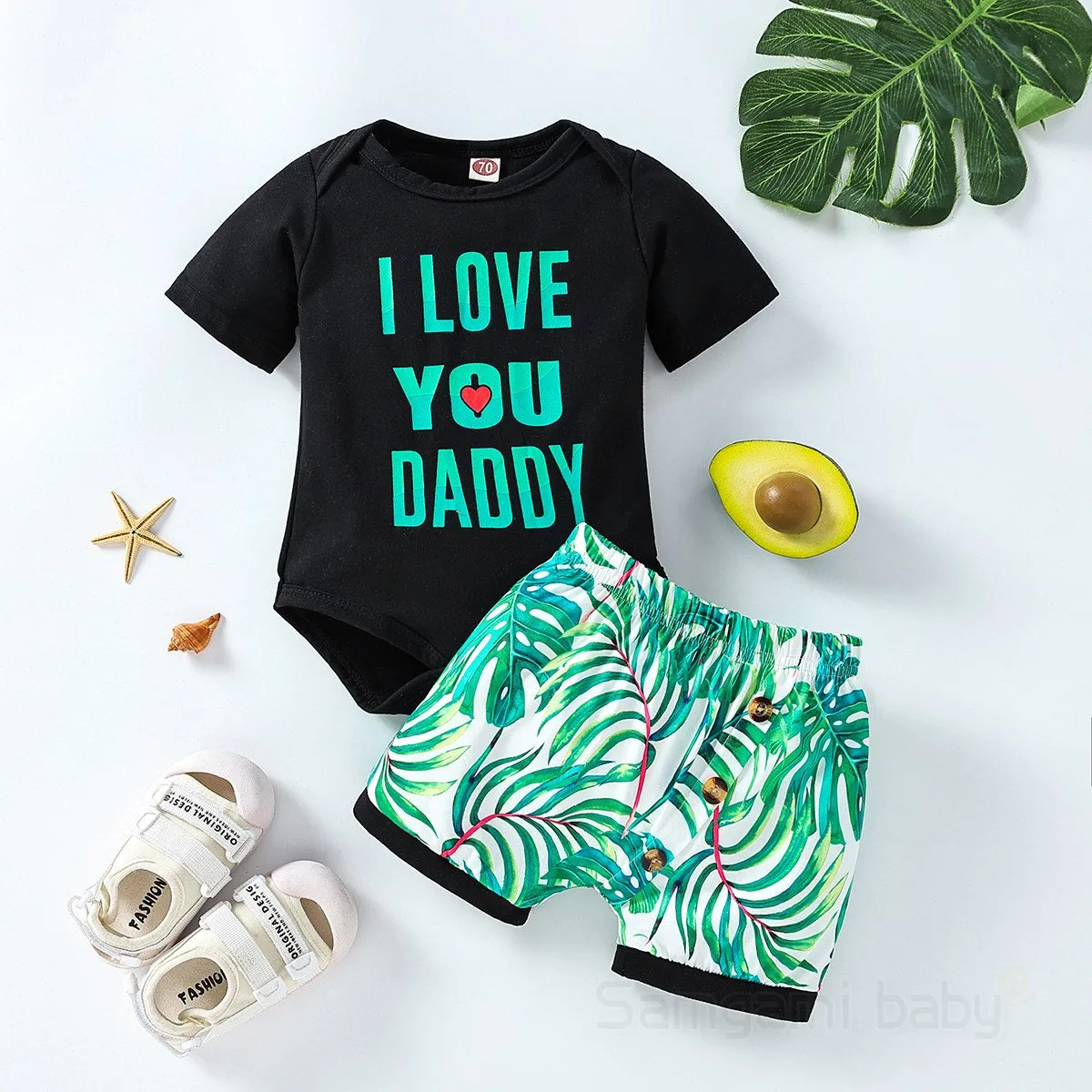 Summer casual baby boy clothing baby set printed green romper camouflage shorts  Wholesale Baby Boy Clothes