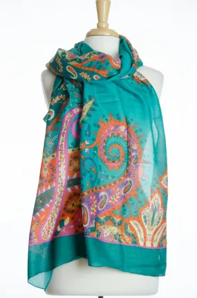 Teal Floral Geo Print Scarf