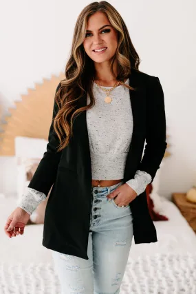 Too Busy Slaying Long Open Front Blazer (Black)