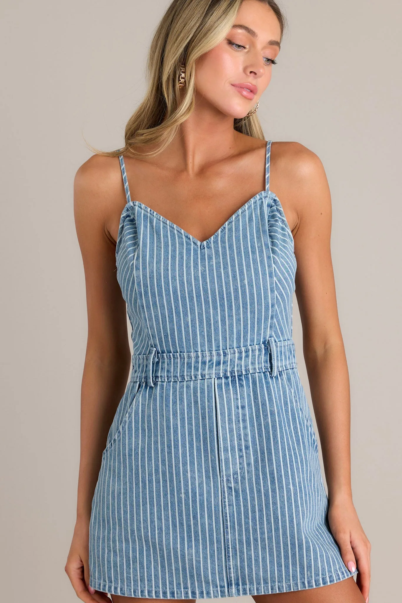 Tranquil Twilight Medium Wash Stripe 100% Cotton Denim Romper