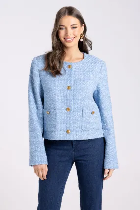 Two T's Crop Boucle Jacket Powder Blue