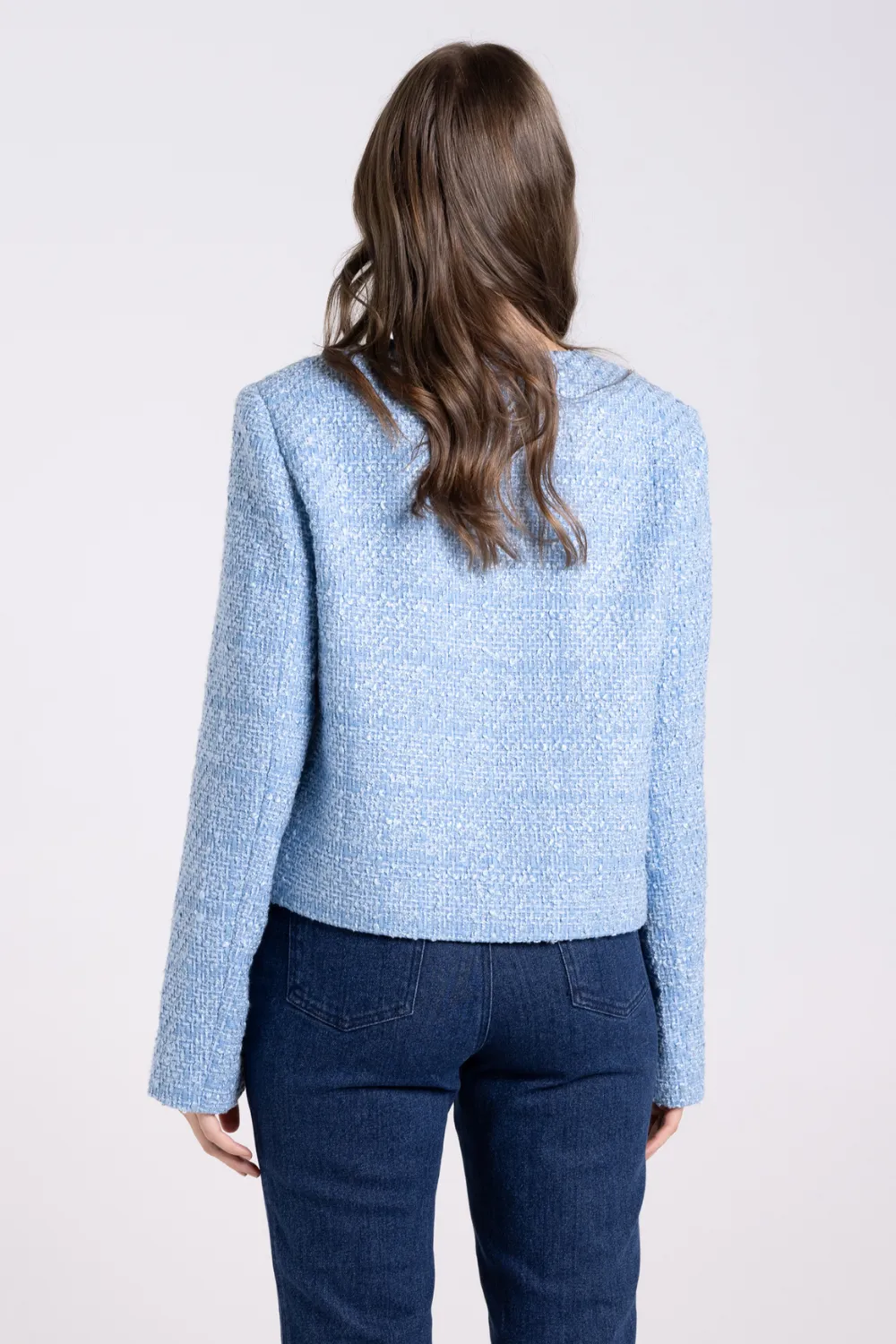 Two T's Crop Boucle Jacket Powder Blue