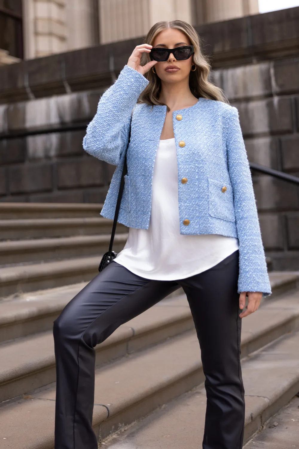 Two T's Crop Boucle Jacket Powder Blue