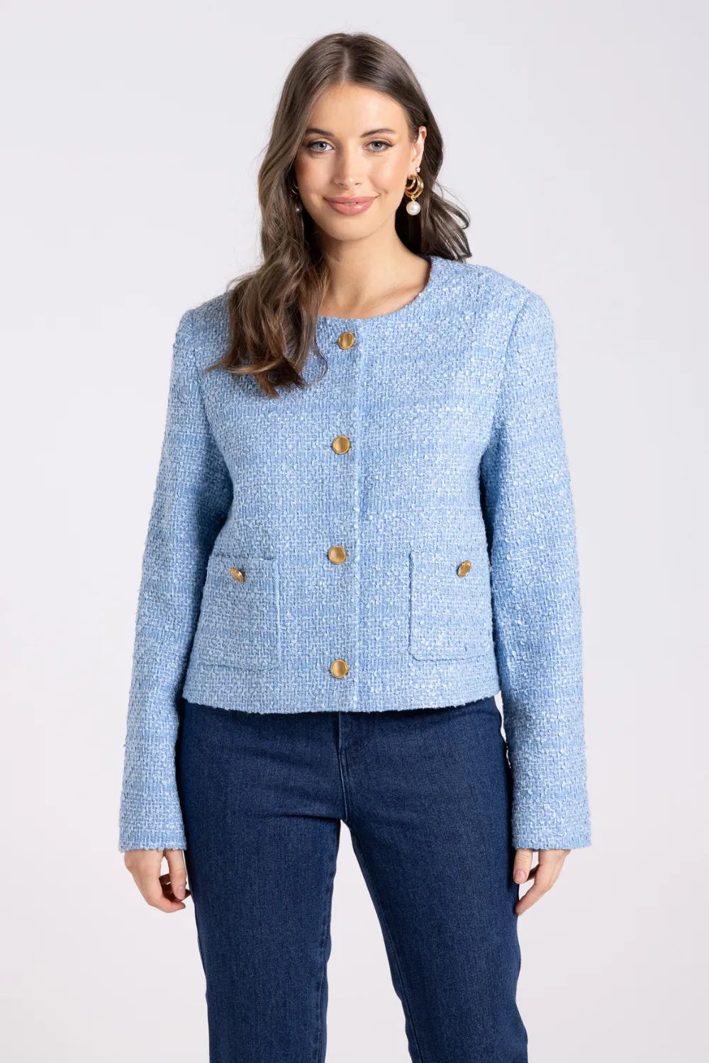 Two T's Crop Boucle Jacket Powder Blue