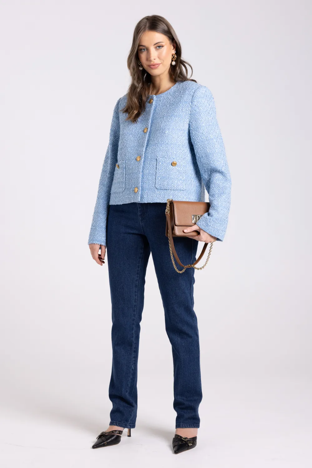 Two T's Crop Boucle Jacket Powder Blue