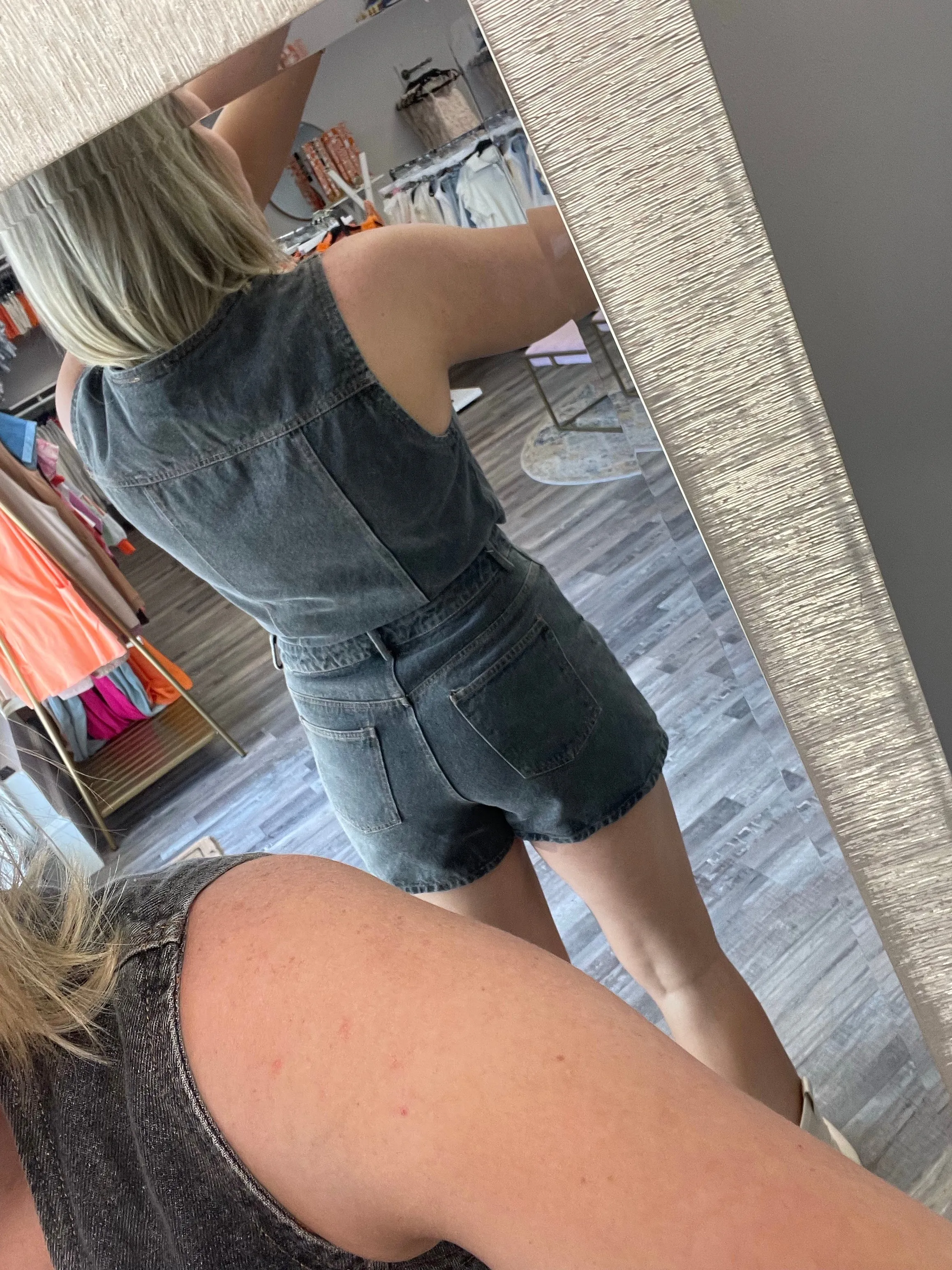 V-neck Vest & Shorts Romper - Washed Black
