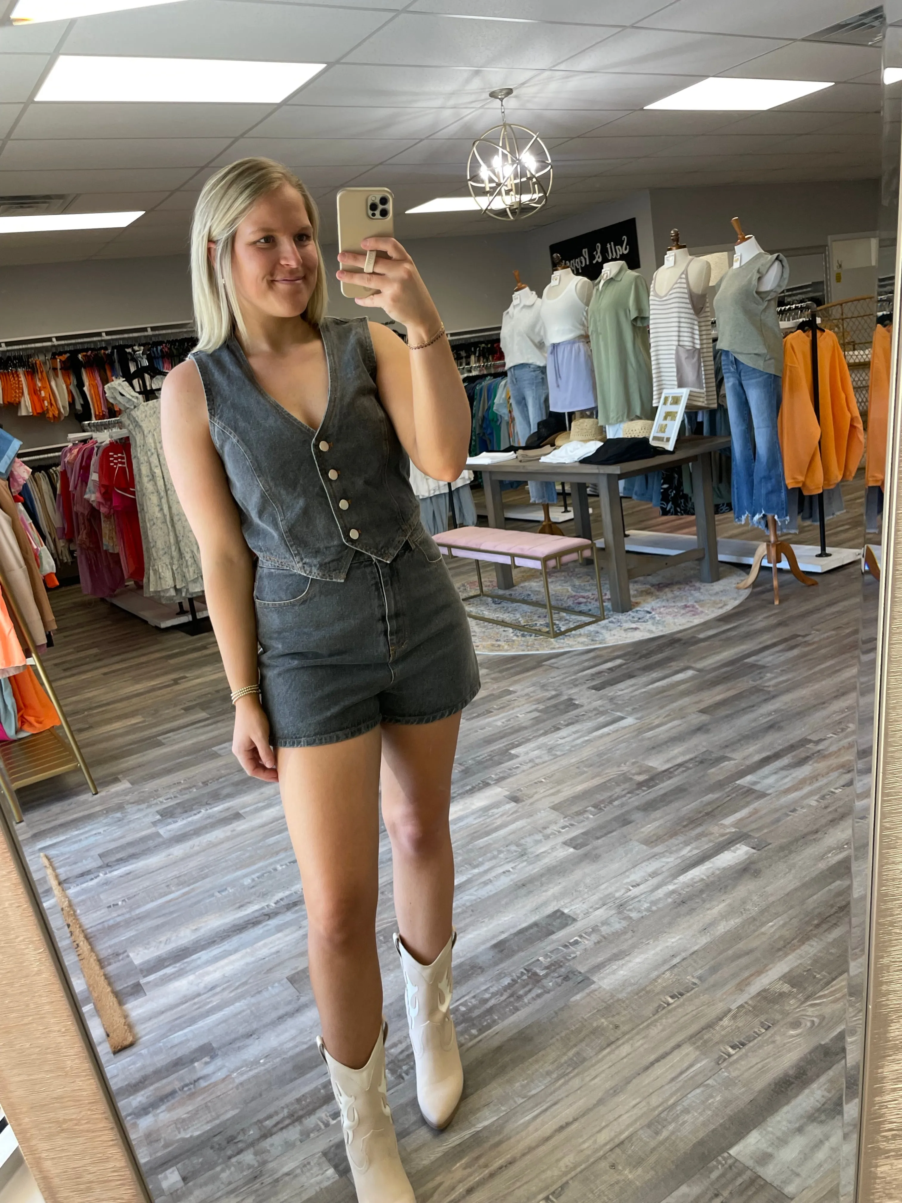 V-neck Vest & Shorts Romper - Washed Black