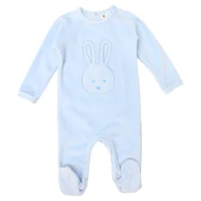 Velour Romper with Bunny Applique Blue