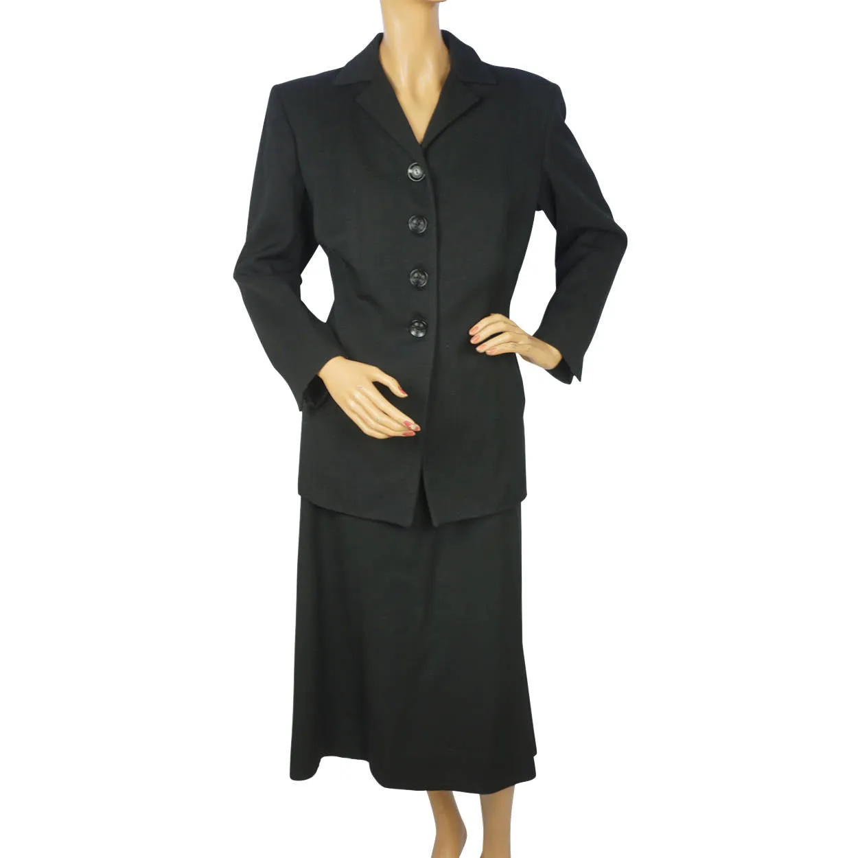 Vintage 1940s Ladies Skirt Suit Black Wool Eaton’s Canada Size Large 31” Waist