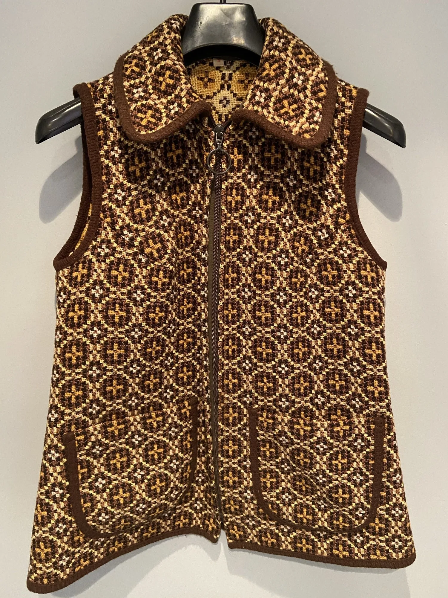 Vintage 1960s Welsh Wool Tapestry Cape and Gilet Set - Size S