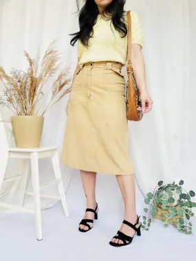 Vintage 90s brown corduroy minimalist midi pencil skirt