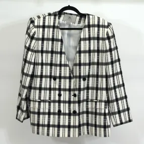Vintage Plaid Collarless Blazer