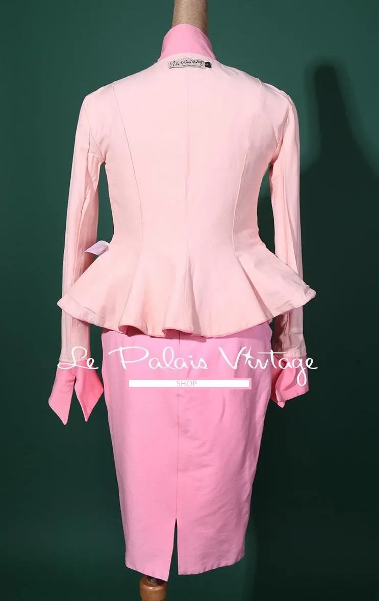 Vintage retro pin up paste pink pencil skirt 2 piece set suit- Simple