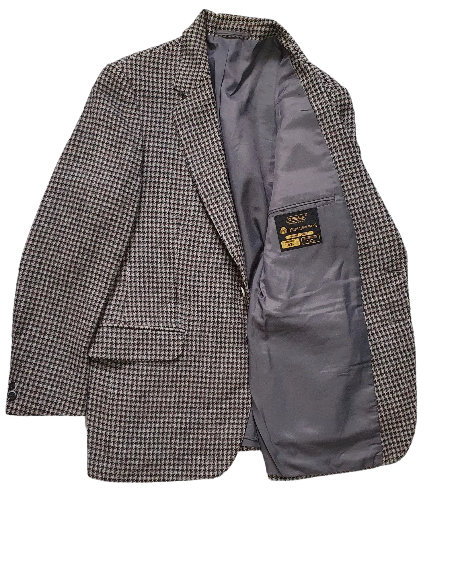 Vintage 'St Michaels' Dogtooth Pure Wool Oversized Blazer (42) XLarge