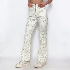 white floral high rise pants - size 10/ m