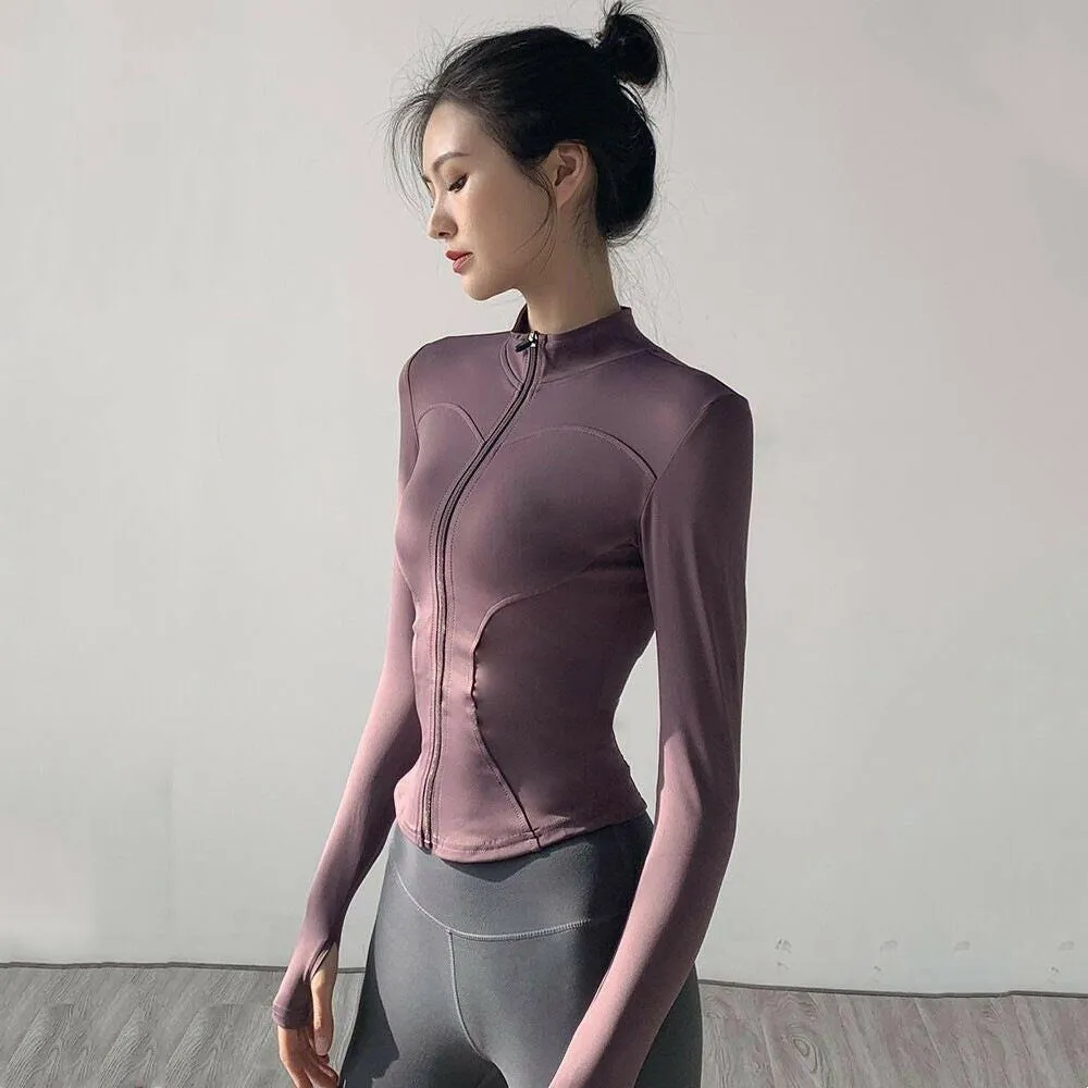 Women's Sports Jacket – Nylon Quick-Drying Yoga Suit with Stand Collar