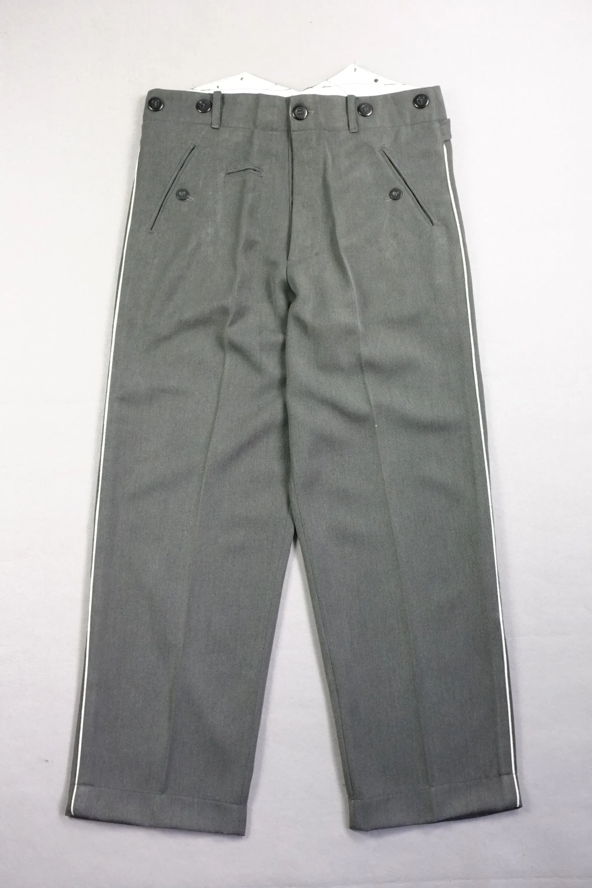 WW2 Stone Grey Gabardine Straight Leg Piped Dress Pants Trousers