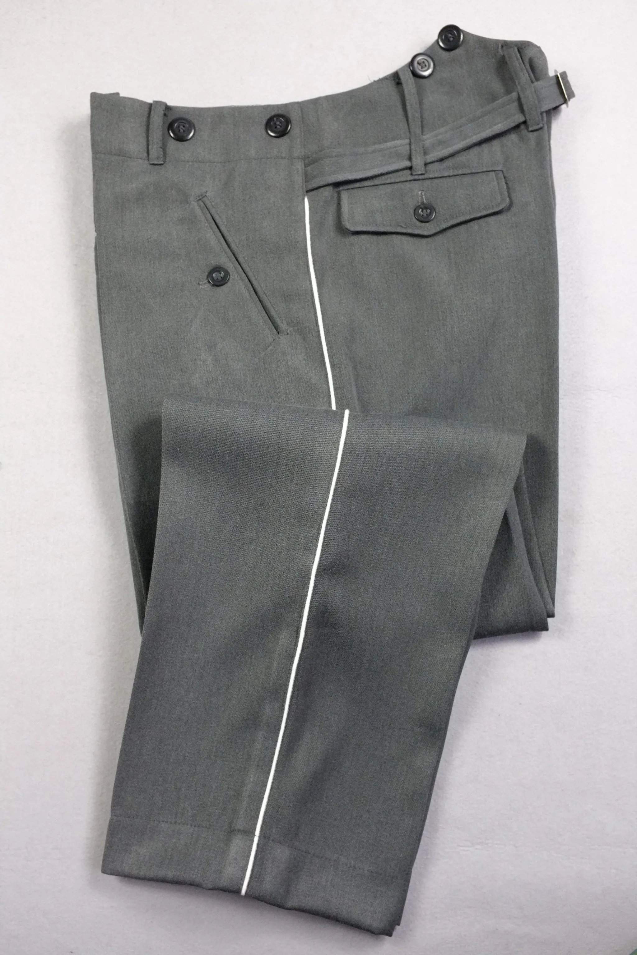 WW2 Stone Grey Gabardine Straight Leg Piped Dress Pants Trousers