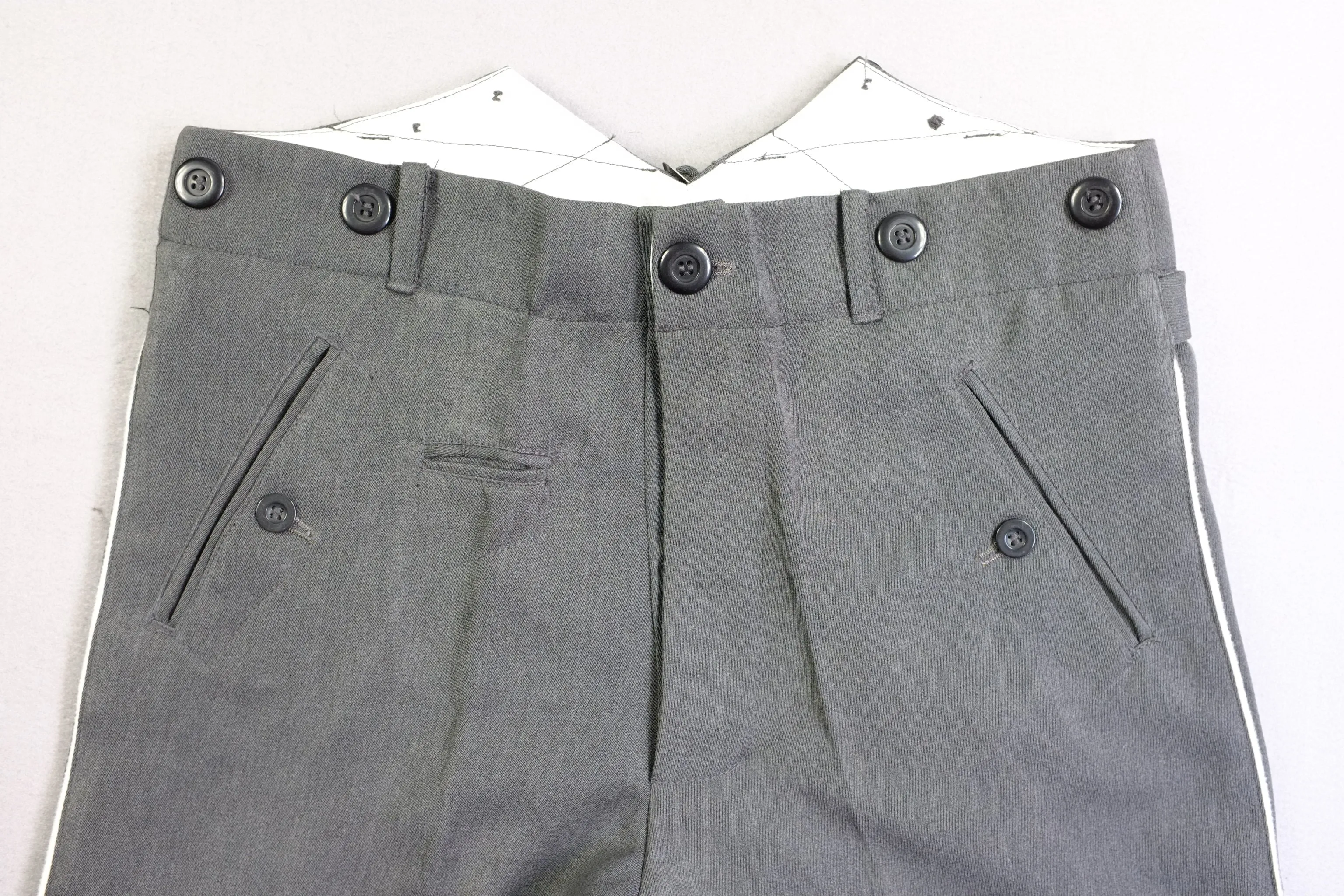 WW2 Stone Grey Gabardine Straight Leg Piped Dress Pants Trousers