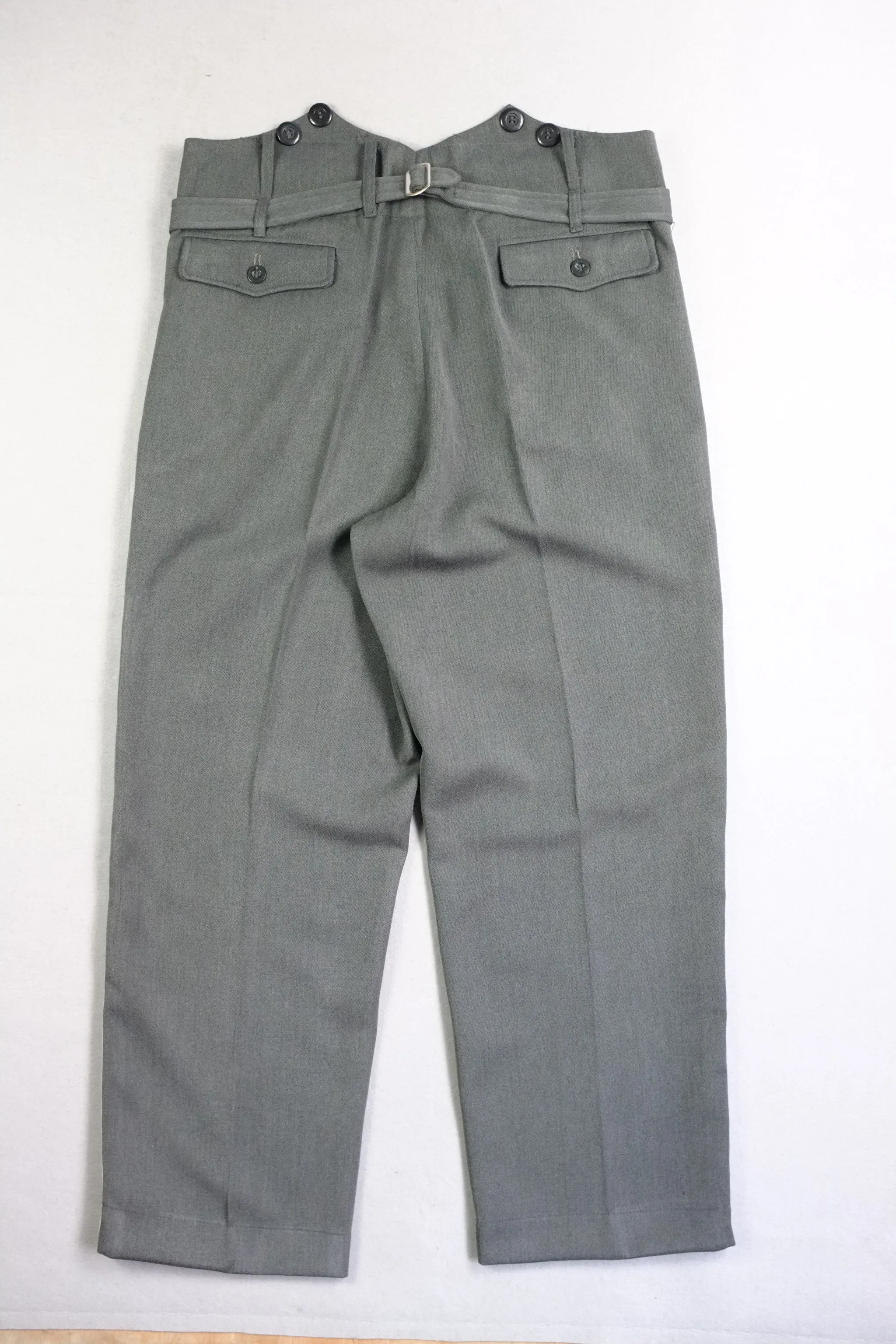 WW2 Stone Grey Gabardine Straight Leg Piped Dress Pants Trousers