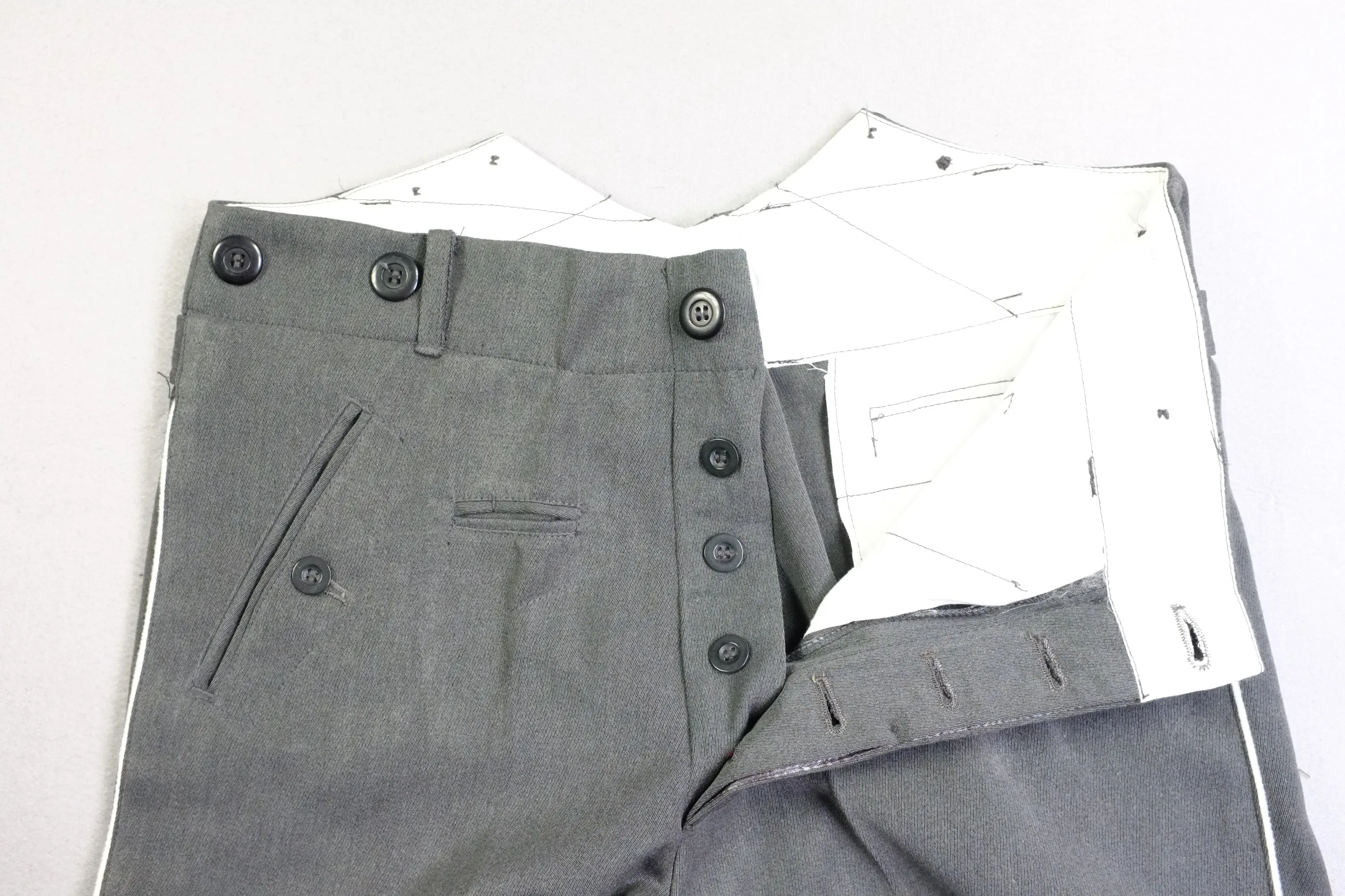 WW2 Stone Grey Gabardine Straight Leg Piped Dress Pants Trousers